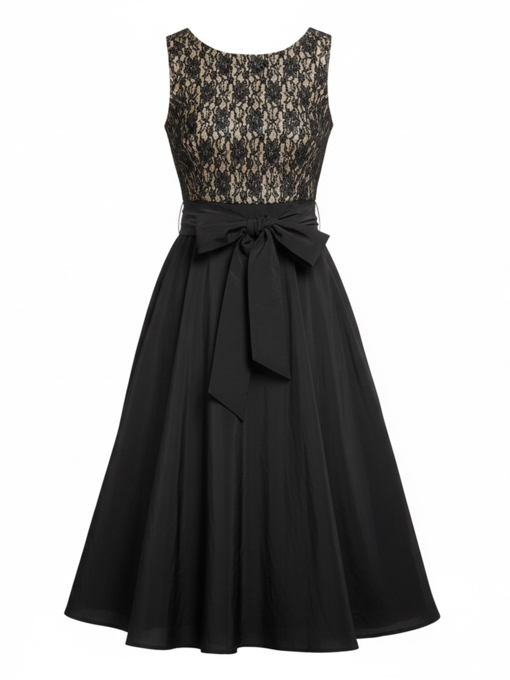 Eliza J Black Gold Metallic Lace Ball Gown Size 10 Bow Waist Formal Dress